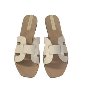 Kaanas | Tania Sandals Ivory Geometric Interwoven Leather Flats Slides Size 7